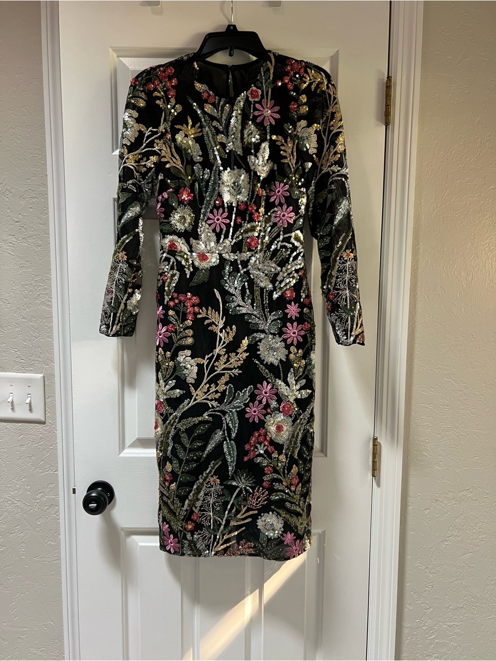 Dress the Population Black Floral Sequin Embroidered Midi Dress